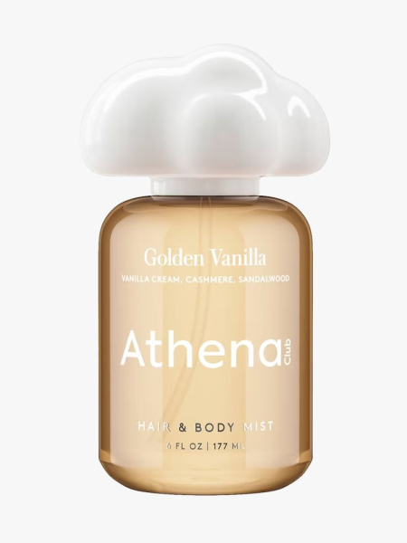 Athena Club Hair & Body Mist in branded component on a light gray background