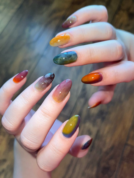 Jeweltoned watercolor nails