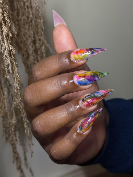 Rainbow watercolor nails